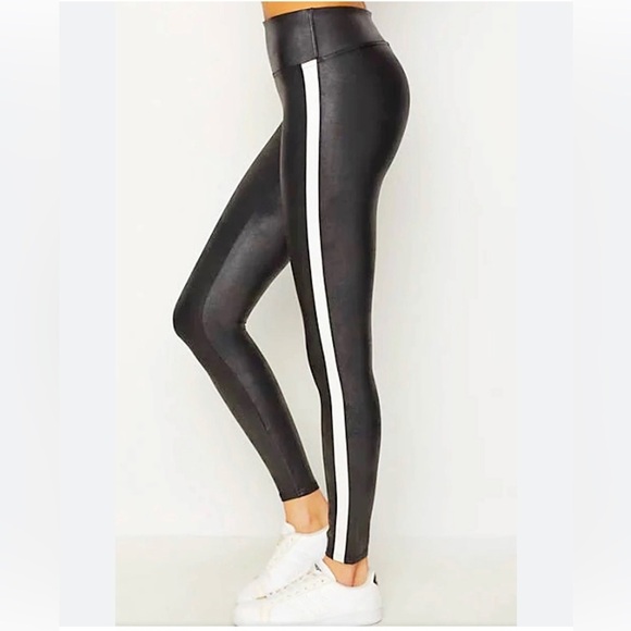 SPANX Faux Leather Leggings for Women Tummy Control with Side Stripe | Size L - Picture 1 of 6